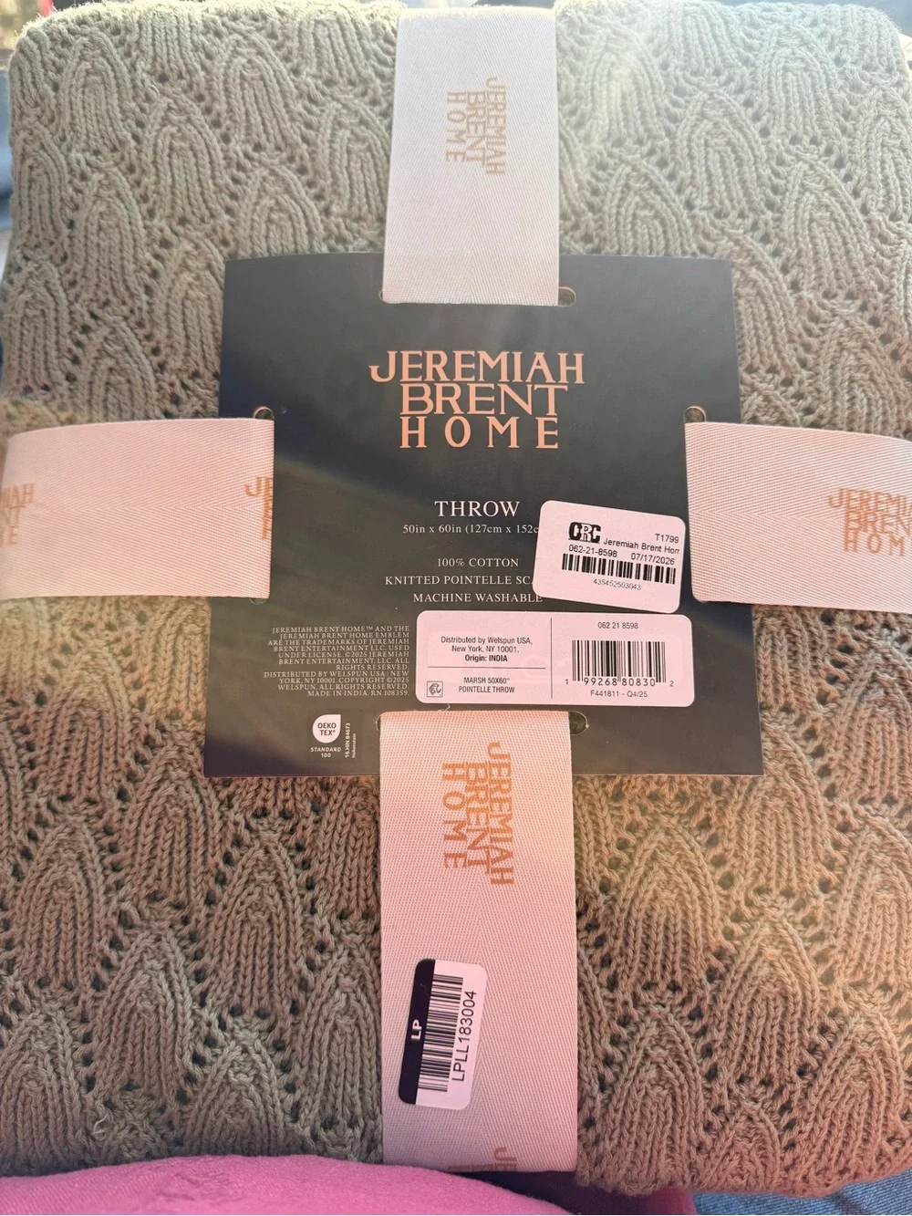 Jeremiah Brent Home Pointelle Throw Solid Marsh